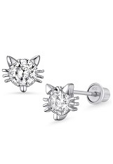 stunning silver cubic zirconia cat screw back baby earrings